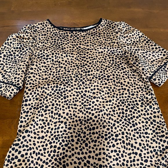 Leopard Print Short Sleeve Silk Top - Picture 2 of 5
